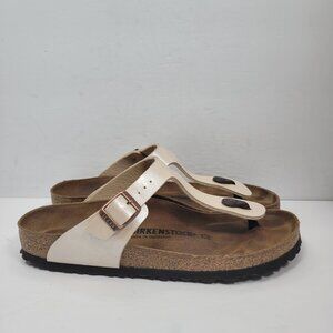 Birkenstock Women's Gizeh Birko Flor Thong Pearl White Sandal US Size 9